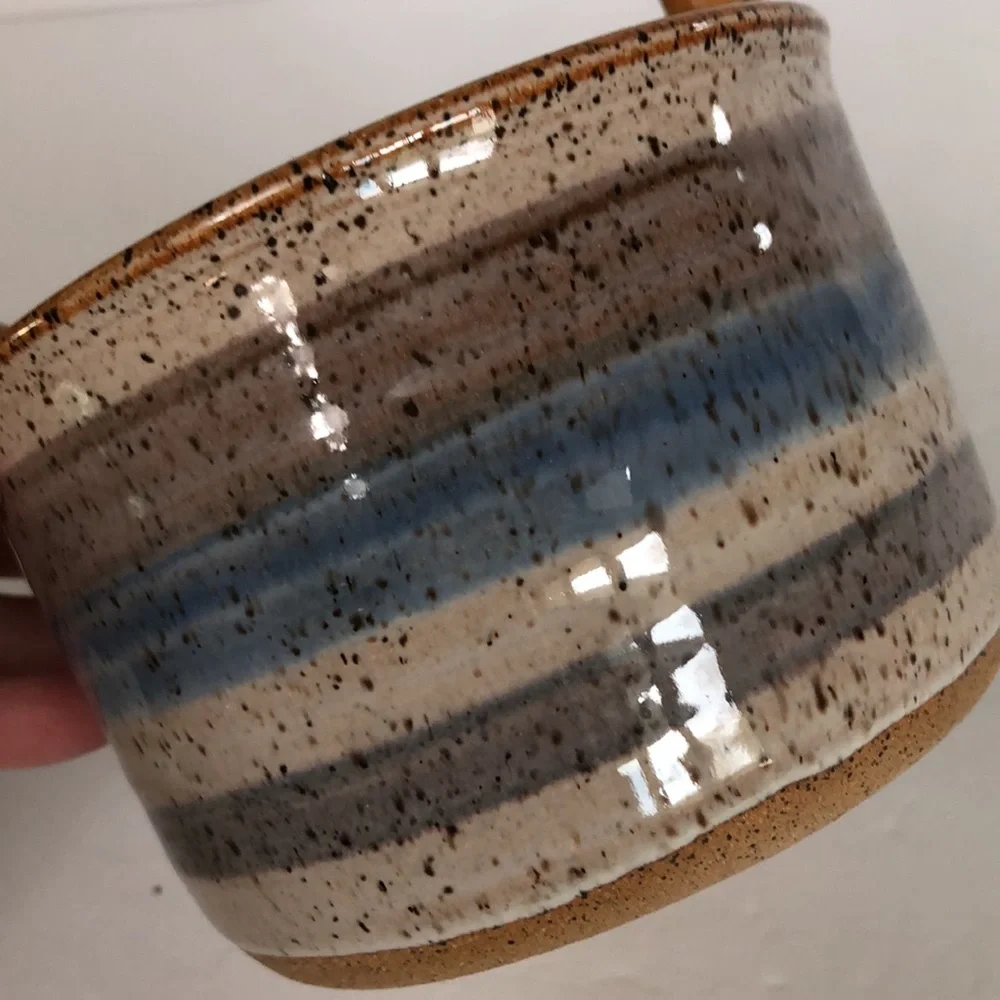 Art Pottery Glazed Basket Style Bowl With Bamboo Handle-Signed